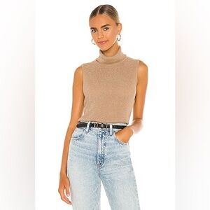 L'agence Sabrina Metallic Sleeveless Turtleneck Sweater in Biscotti Metallic